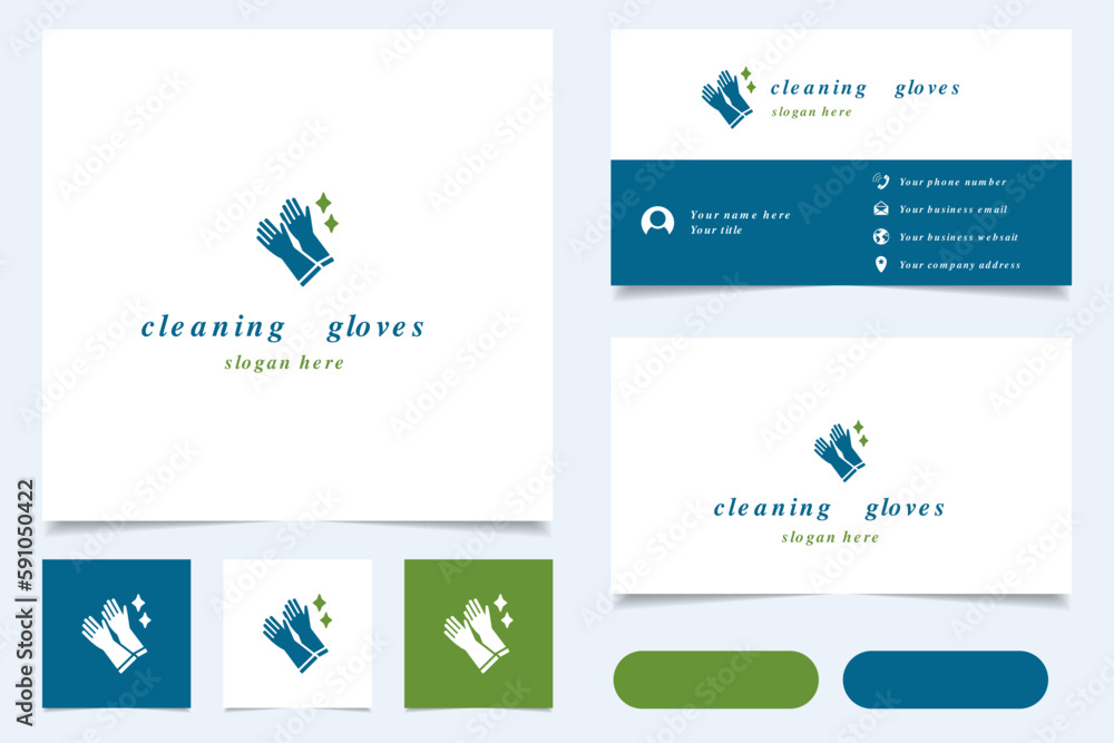 Cleaning gloves logo design with editable slogan. Branding book and business card template.