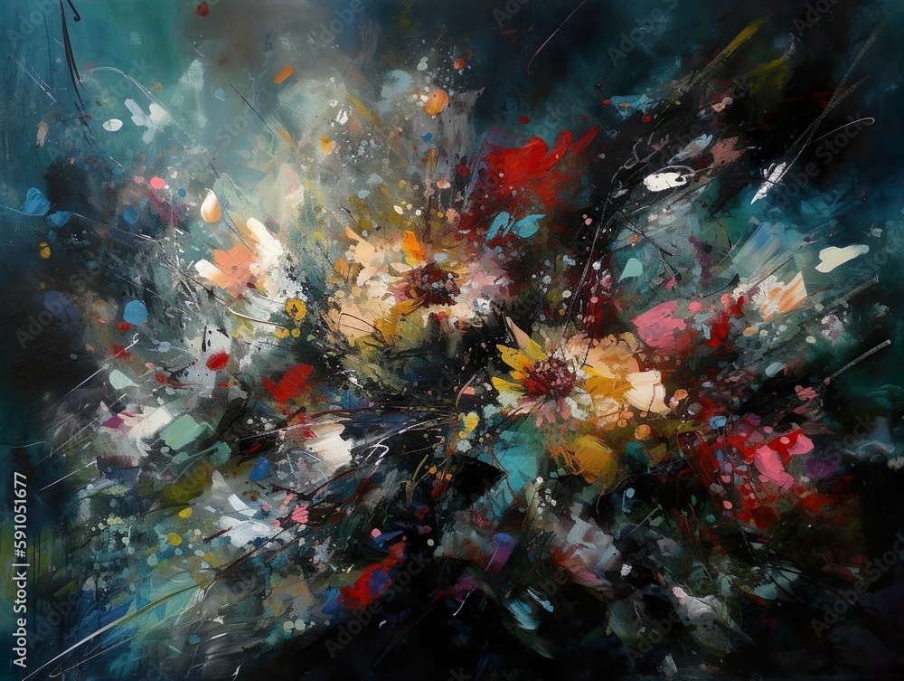 Obraz premium A magnificent, abstract, colorful spring flower meadow as a painting - Generative AI