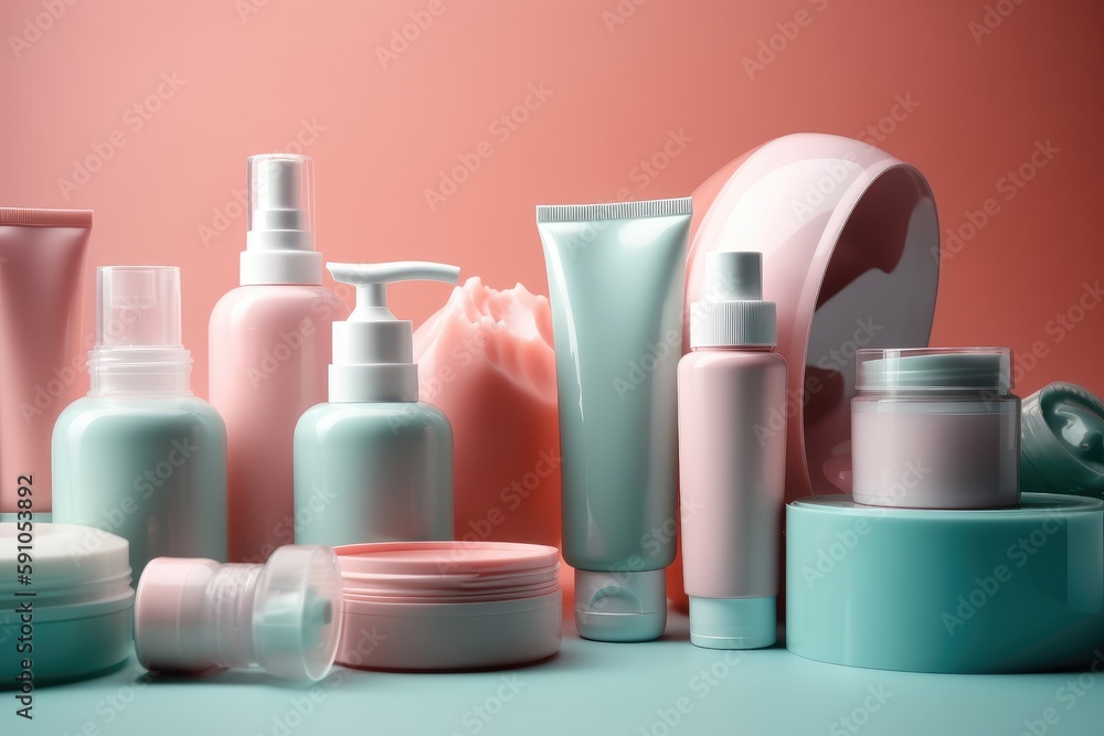 Cosmetics background for young skin. Generative AI Cosmetics background for young skin. Generative AI