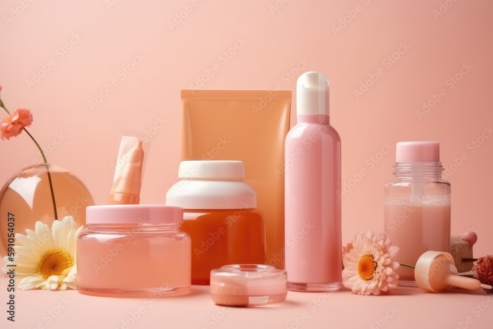 Cosmetics background for young skin. Generative AI Cosmetics background for young skin. Generative AI