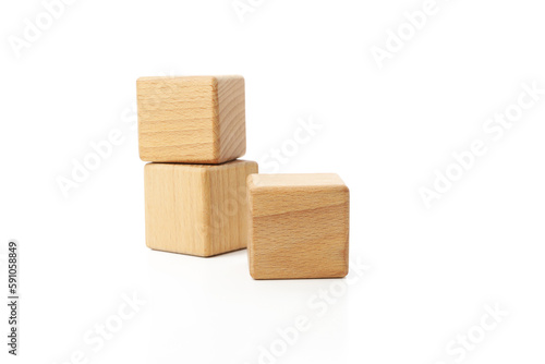 Fototapeta Naklejka Na Ścianę i Meble -  Blank wooden cubes for different concepts, isolated on white background