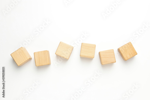 Blank wooden cubes for different concepts  top view