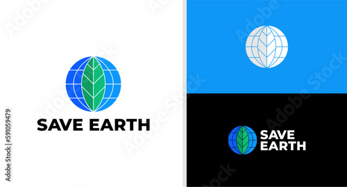 SAVE EARTH LOGO LEAF NATURE PLANET EARTH DAY EDITABLE