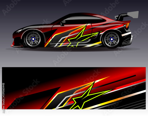 Car wrap design vector. Graphic abstract stripe racing background kit designs for wrap vehicle race car rally adventure and livery