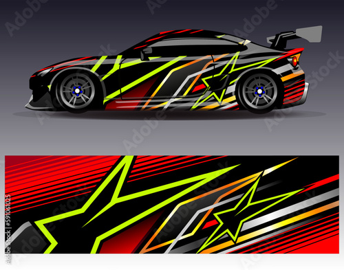 Car wrap design vector. Graphic abstract stripe racing background kit designs for wrap vehicle  race car  rally  adventure and livery