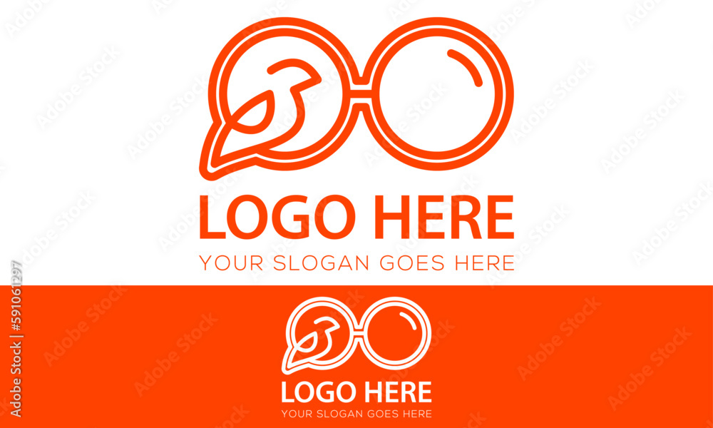 Orange Color Simple Line Art Bird Glasses Logo Design