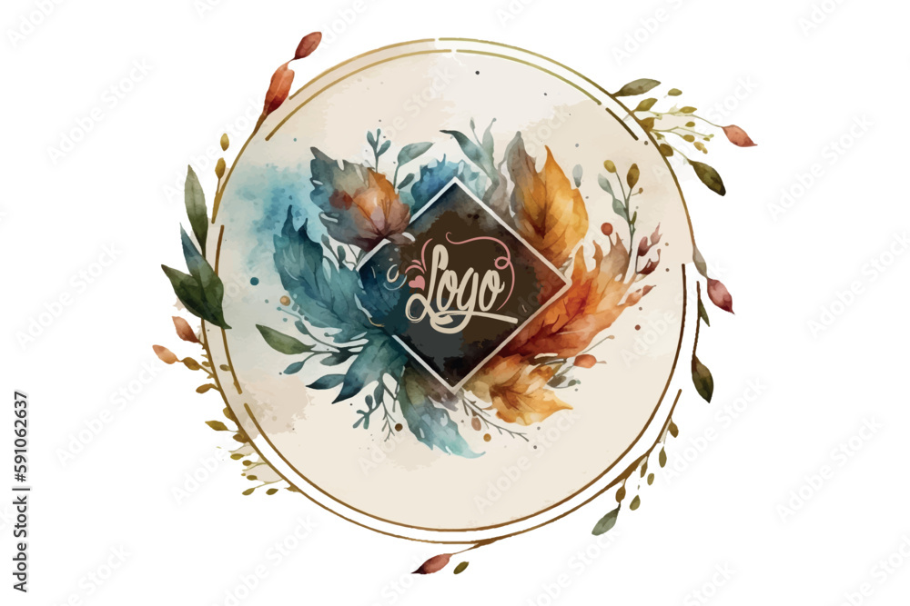 Watercolor Floral Logo, Round Floral Logo, modern Watercolor Logo, Logo ...