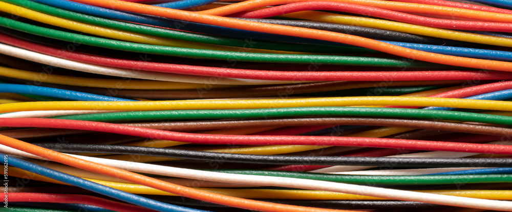 bundle of colorful cables, macro photo