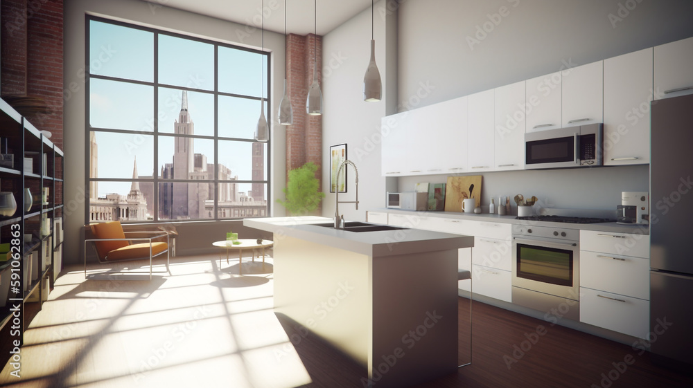 Modern Culinary Haven: Kitchen with Open Floor Plan, Generative AI Modern Culinary Haven: Kitchen with Open Floor Plan, Generative AI
