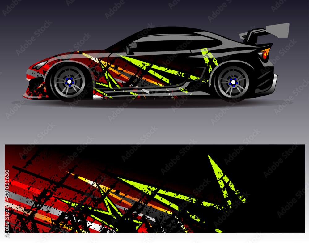 Car wrap design vector. Graphic abstract stripe racing background kit designs for wrap vehicle  race car  rally  adventure and livery