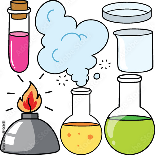 Colorful Science Objects and Icons Vector Set