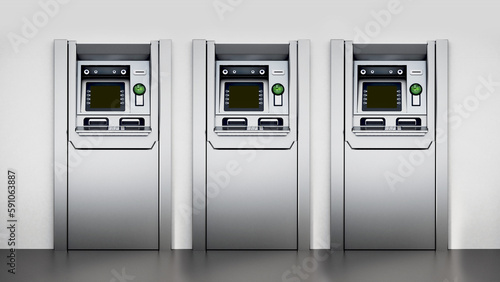 Generic ATM or Automated Teller Machines. 3D illustration