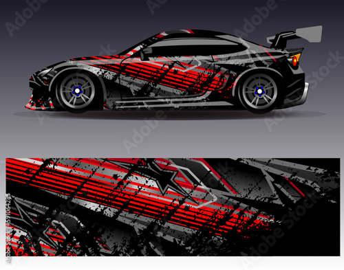 Car wrap design vector. Graphic abstract stripe racing background kit designs for wrap vehicle  race car  rally  adventure and livery