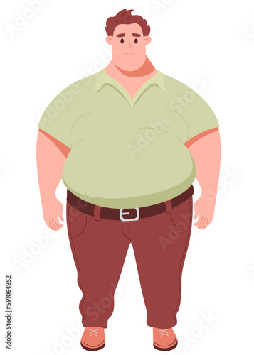 Sad fat cute man. Vector illustration in cartoon flat style. Concept lifestyle, illness and overweight