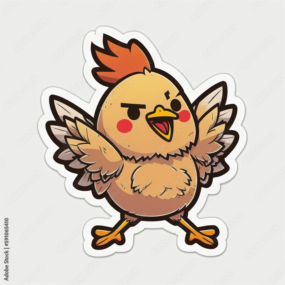 poussin ou petite poule, dessin kawaii façon sticker sur fond blanc, illustration ia générative poussin ou petite poule, dessin kawaii façon sticker sur fond blanc, illustration ia générative
