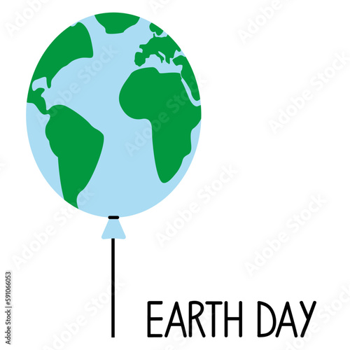 Logo con mapa de la tierra con forma de balón inflado con cordel con letras palabra Earth Day