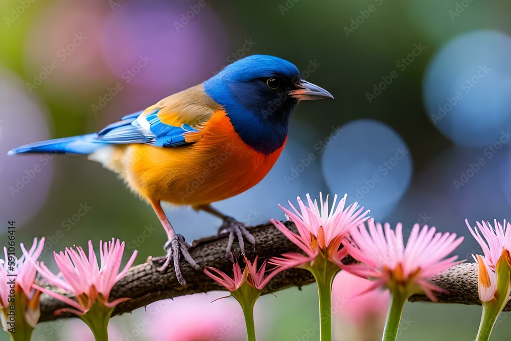 Beautiful bird with bright colors (robin), Generative AI Beautiful bird with bright colors (robin), Generative AI