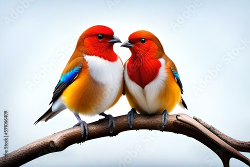 Moment of tenderness between a pair of birds,Two birds in love, Generative AI © nali