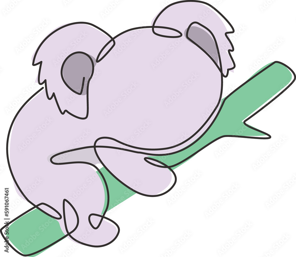 Single continuous line drawing of funny koala for kid toys shop logo identity. Little bear from Australia mascot concept for national park icon. Modern one line draw design vector graphic illustration Single continuous line drawing of funny koala for kid toys shop logo identity. Little bear from Australia mascot concept for national park icon. Modern one line draw design vector graphic illustration