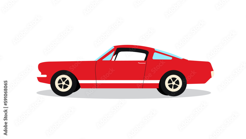 Vector red retro car isolated on white background.
