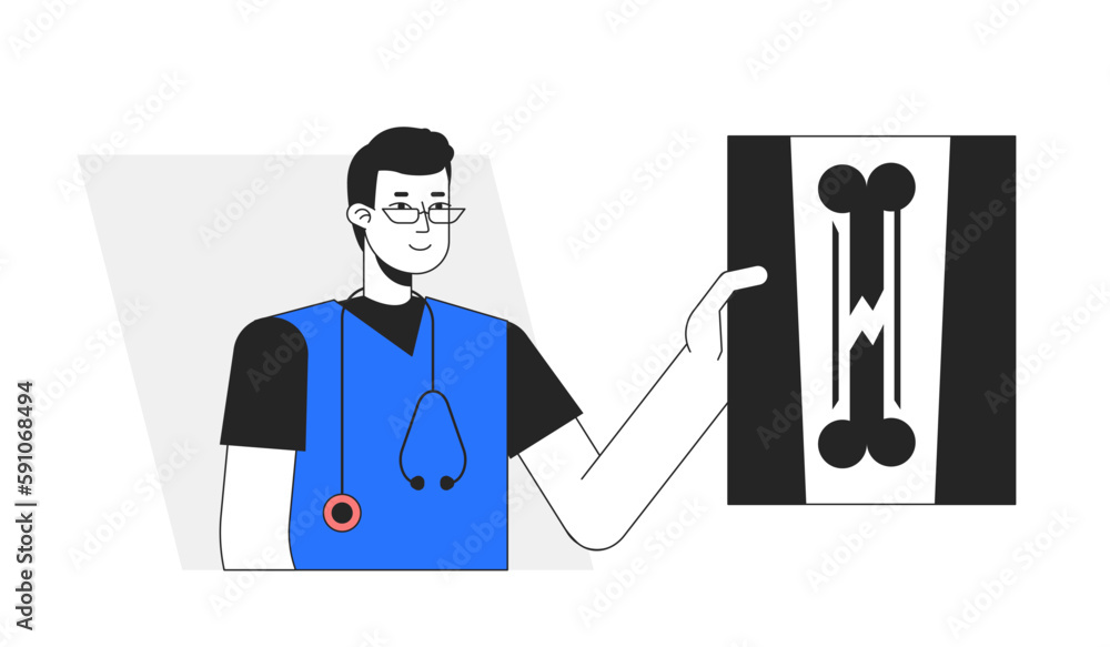 Internal medicine physician with broken bone x ray flat line concept ...