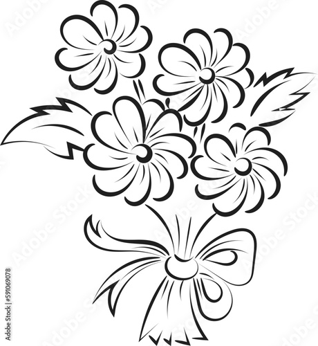 Spring Flowers Pot. Hand drawn coloring garden flowers for print or use as poster  card  flyer or T Shirt