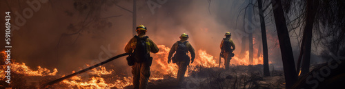US Firefighters in Action, Forest Fire, Generative AI
