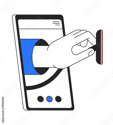 Online doctor appointment flat line concept vector spot illustration. Remote check with stethoscope 2D cartoon icon on white for web UI design. Editable hero image for website landings, mobile headers