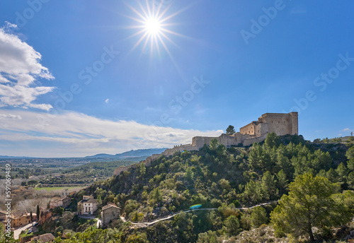 Village and knights templar castle of Miravet at the banks of river Ebro in Catalonia  Spain