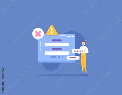 wrong password and username. The user data is incorrect. unable to login. a user panics because they can't access their account. technology and issues. illustration concept design. vector elements
