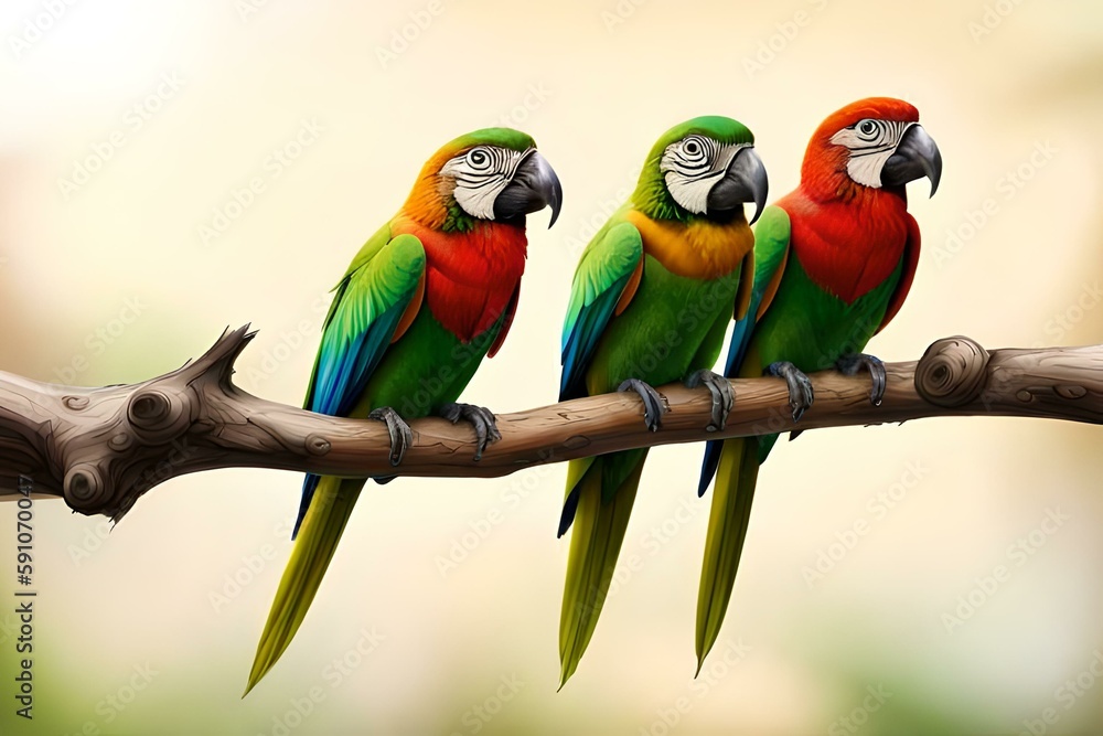 Macaw parrot birds in tropical forest, Generative AI