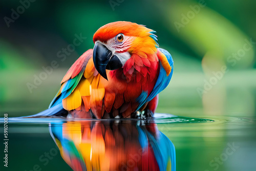 Macaw parrot bird in tropical forest, Generative AI