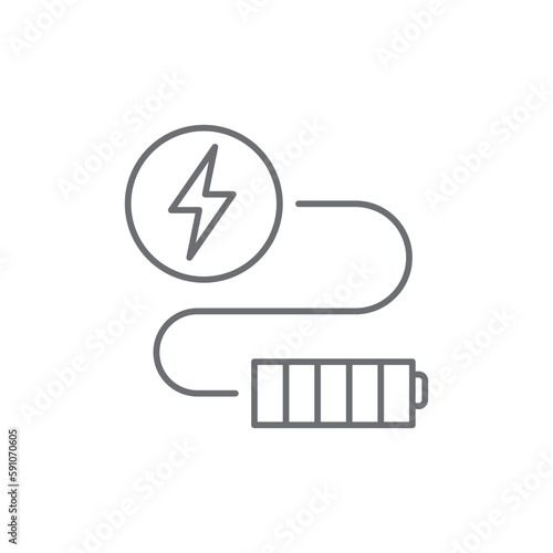 Battery with lightning related vector linear icon. Vector outline drawing Isolated on white background. Battery charging linear icon. Thin linear illustration. Contour symbol. Editable stroke