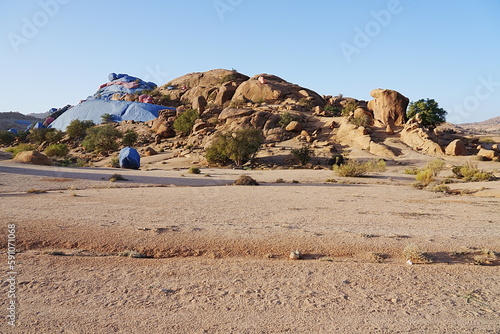 Hill with painted stones near african Tafraout city in Morocco photo