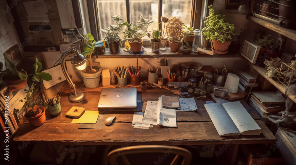 Sustainable Workspace Zero Waste Home Office, A productive image of an