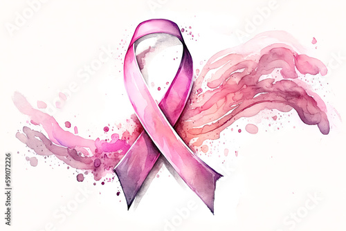 pink awareness ribbon in watercolor style , Generative Ai