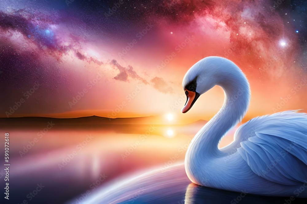 Fototapeta premium Proud swan on a lake, Generative AI
