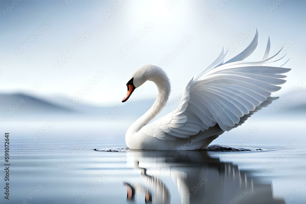 Fototapeta premium Proud swan on a lake, Generative AI