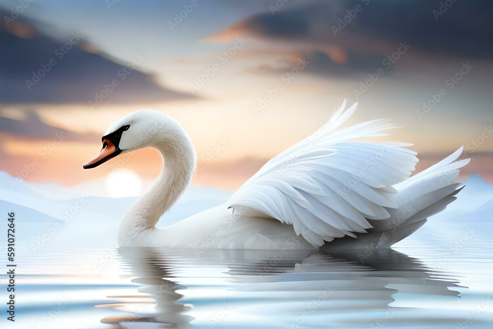 Fototapeta premium Proud swan on a lake, Generative AI