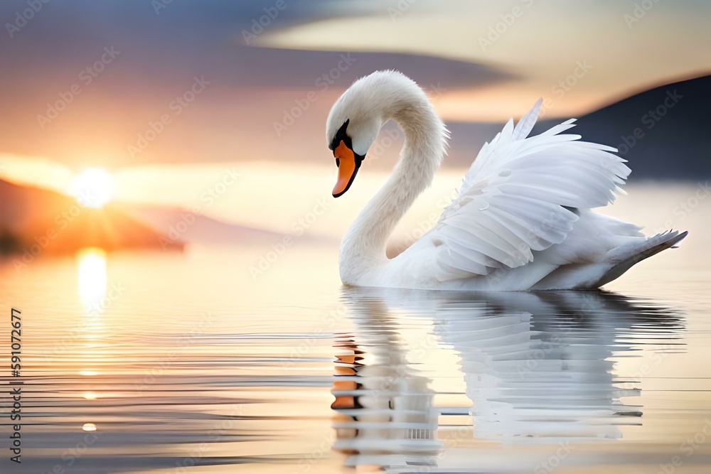 Fototapeta premium Proud swan on a lake, Generative AI
