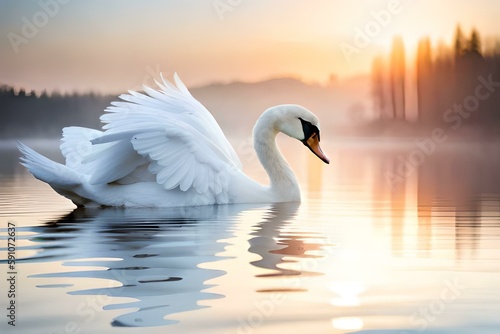 Proud swan on a lake, Generative AI