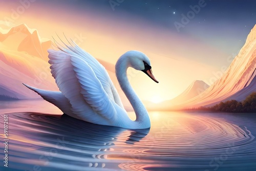 Obraz na plátně Proud swan on a lake, Generative AI