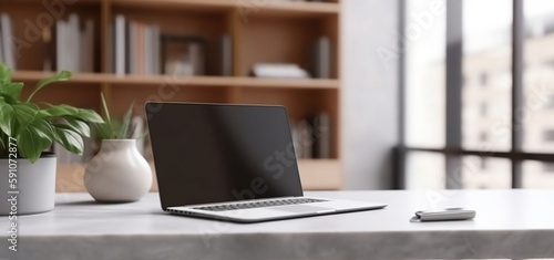 Wallpaper Mural Modern Office Workspace with Laptop on Table for Business. Copy Space Available Torontodigital.ca