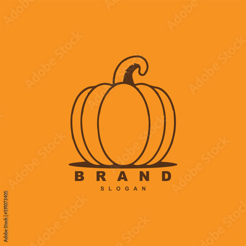 Simple line orange pumpkin logo design template