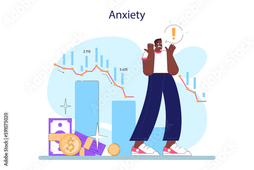 Cycle of investor emotions. Anxious black male character throughout