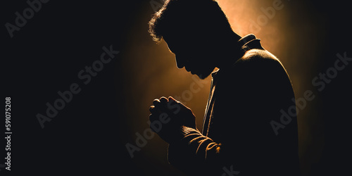 Fotótapéta A man prays with his hands folded, generative AI.