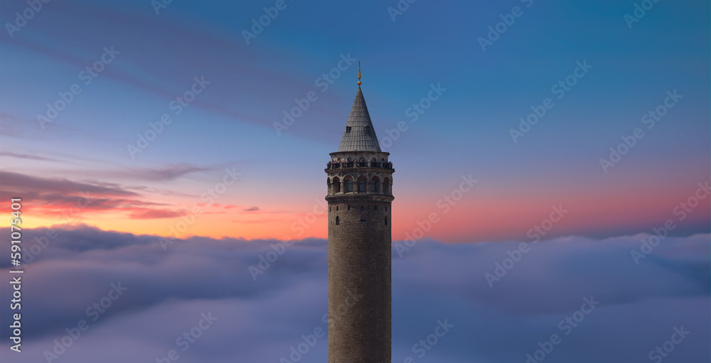 Galata tower with amazing sunset -  Istanbul Turkey