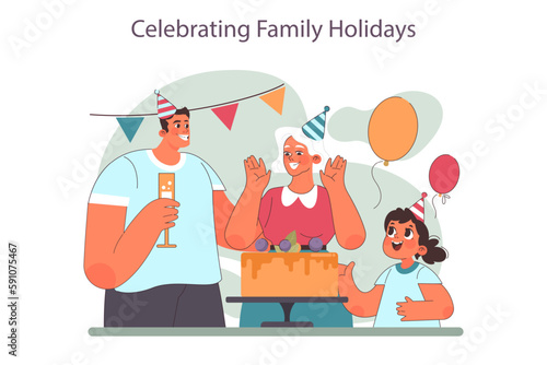 Family gatherings on holidays. Grandmother celebrates her birthday