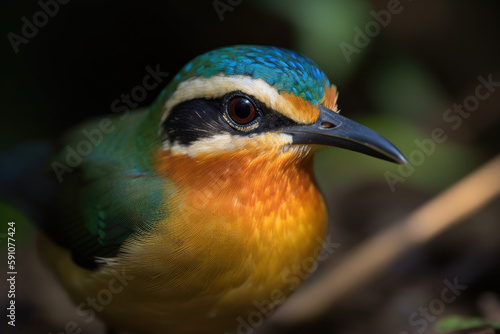 Close view of a wild Blue winged Pitta, from Thailand's Birds, generative AI © Kien