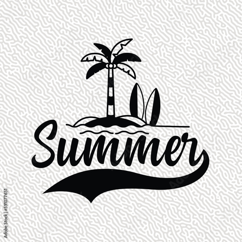 Summer hand drawing Holiday party camp, Summer background Vector, Summer Beach T-shirt design